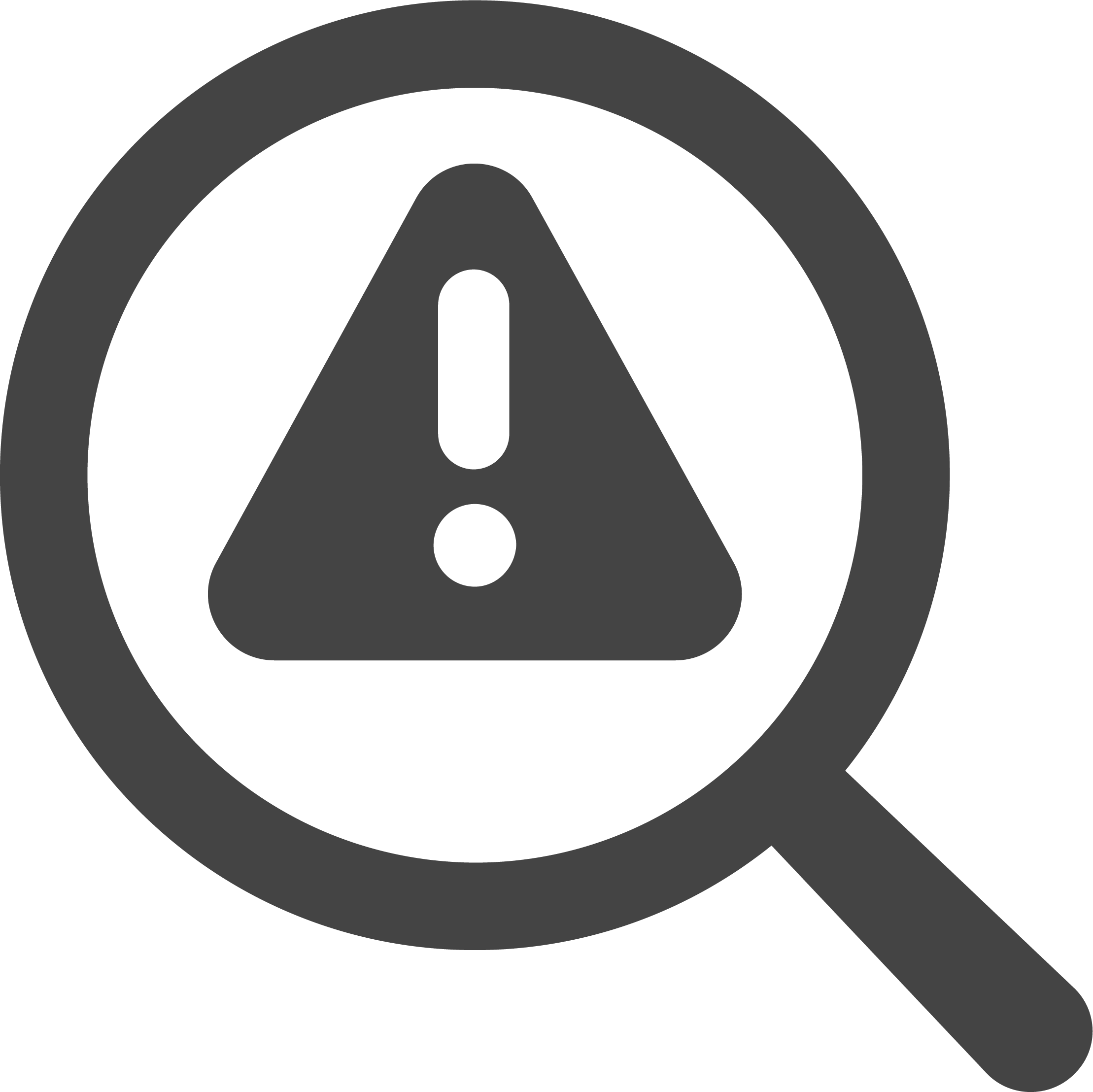 Vector image of a magnifying glass and a danger sign