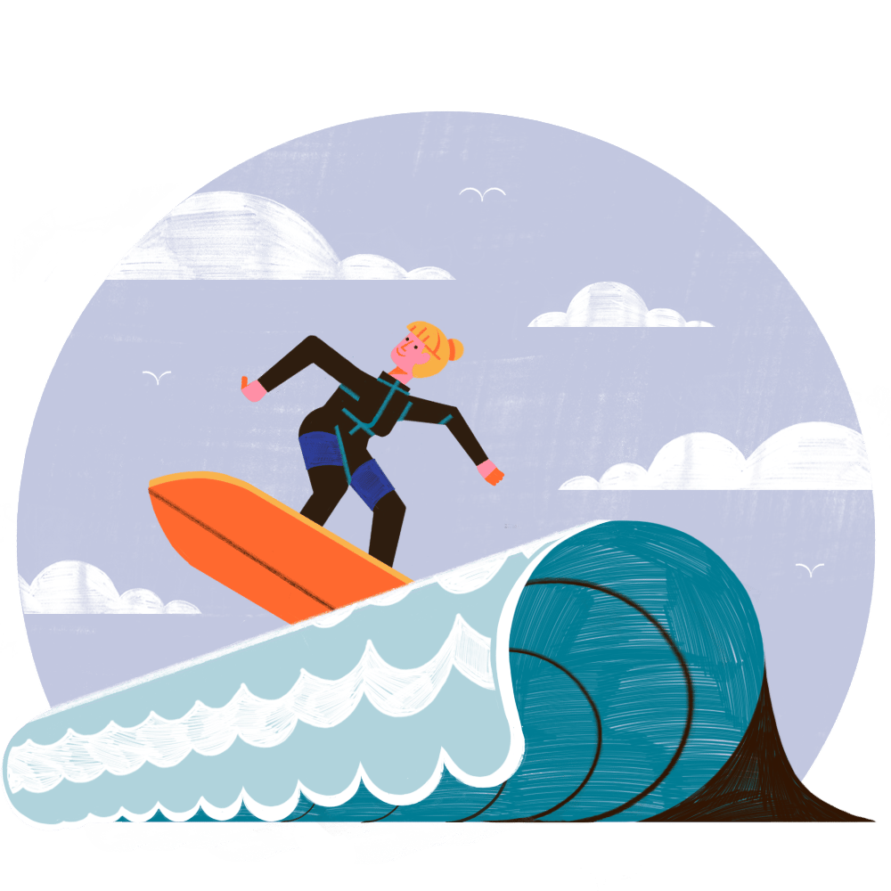 Vector image of a woman surfing