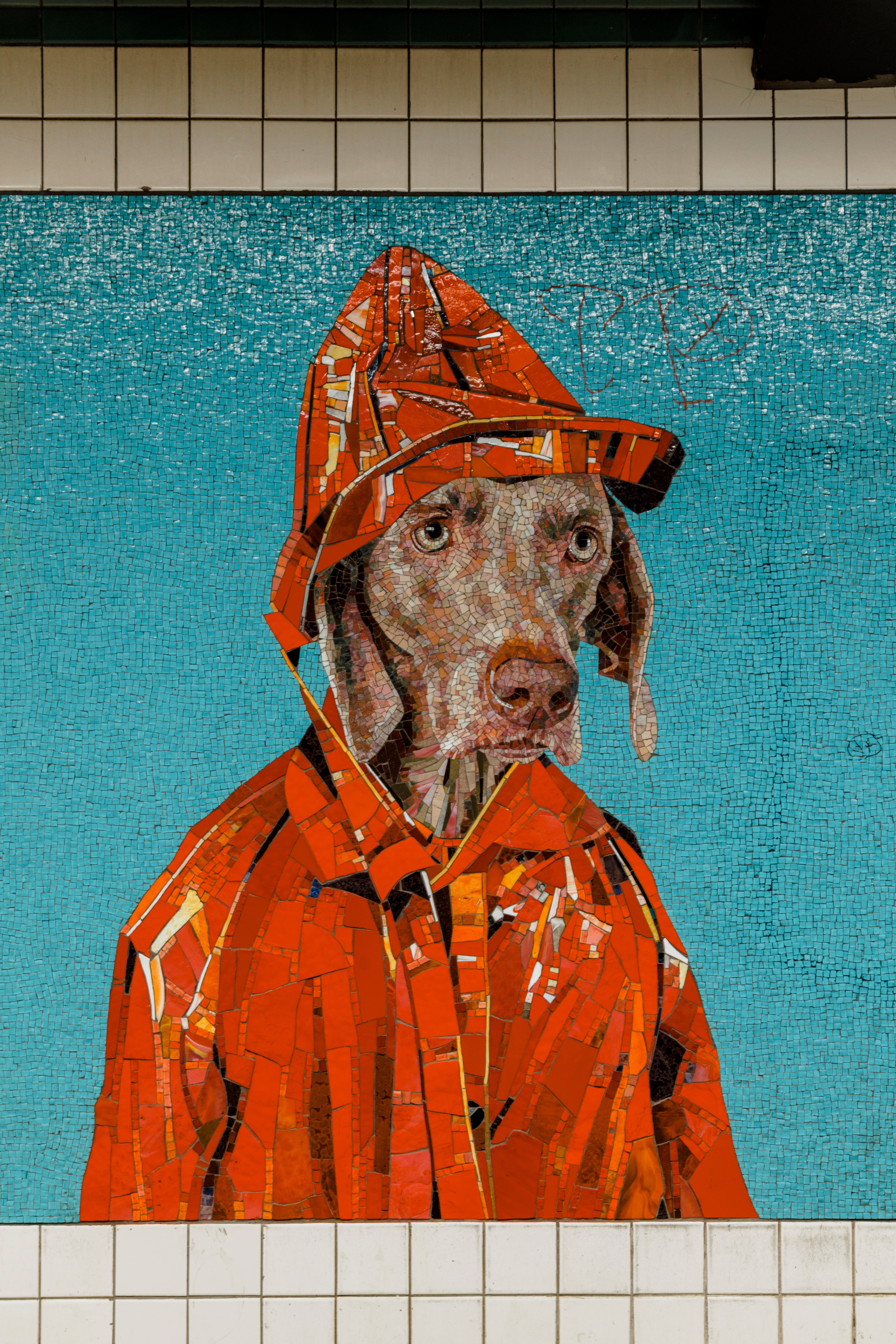 Image of William Wegman's dog mosaics at 23rd Street Station