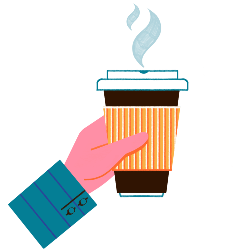 Vector image of a hand holding a hot cup of coffee