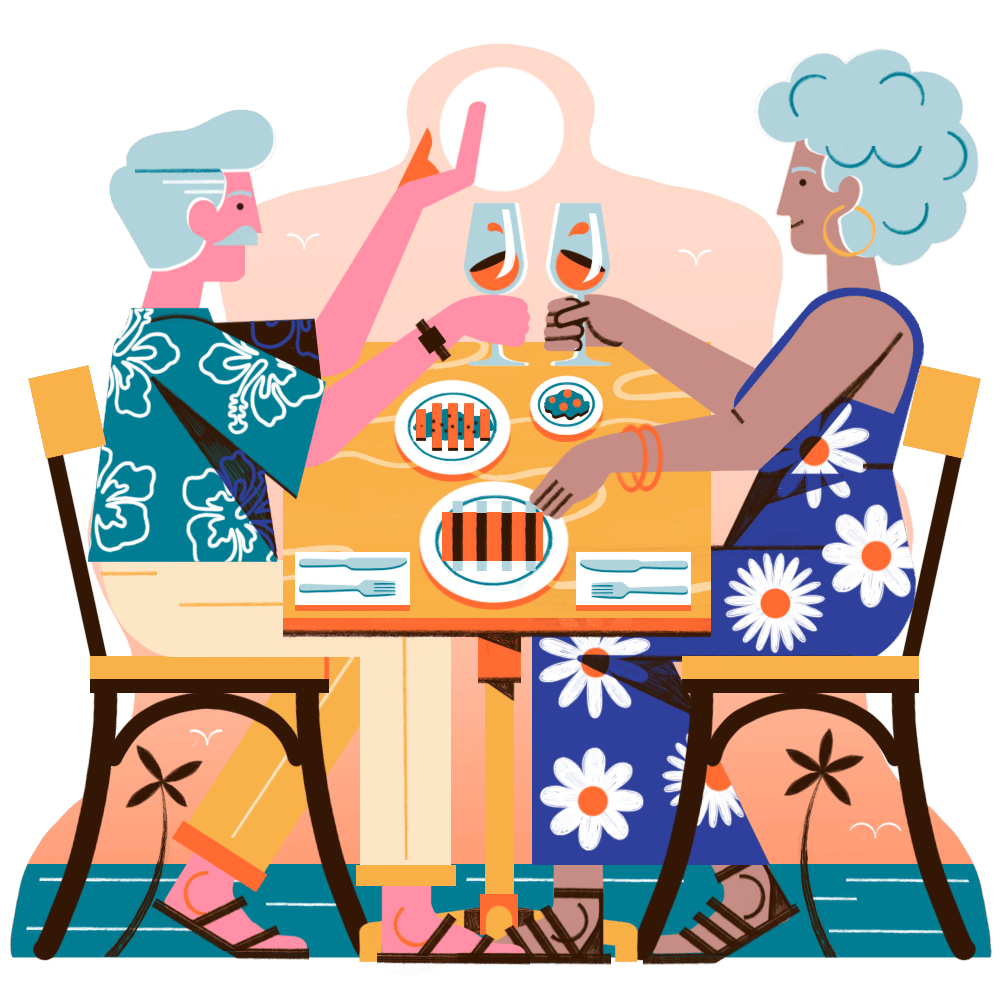 Vector image of a couple dining